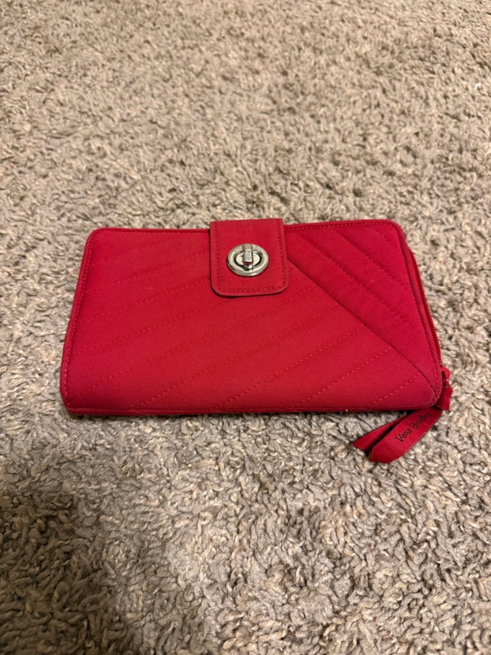 Vera Bradley Red Quilted Zip-Around Wallet with Turn-Lock